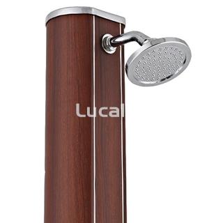 Ducha solar redonda 32 litros.aluminio aspecto madera de gre - Imagen 2