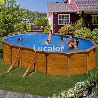 Piscina Gre serie sicilia ovalada con postes laterales aspecto madera altura 120 cm - Imagen 2